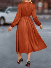 V-Neck Balloon Sleeve Midi Dress OutfitFlow