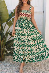 Western Aztec Shirred A-line Sleeveless Maxi Dress OutfitFlow