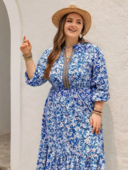 Plus Size Floral Print Bohemian Maxi Dress Blue OutfitFlow