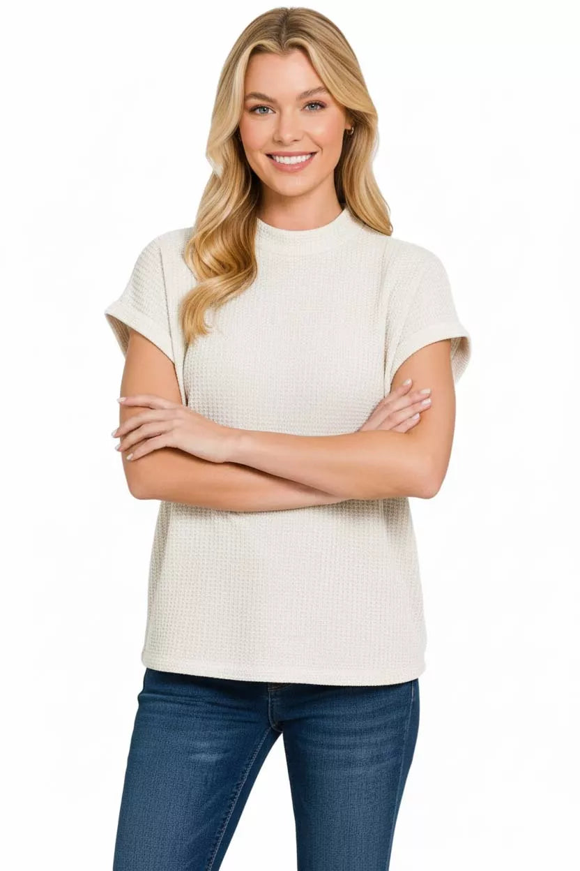 Zenana Chenille Waffle Cap Sleeve Sweater OutfitFlow