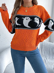 Ghost Round Neck Long Sleeve Sweater OutfitFlow