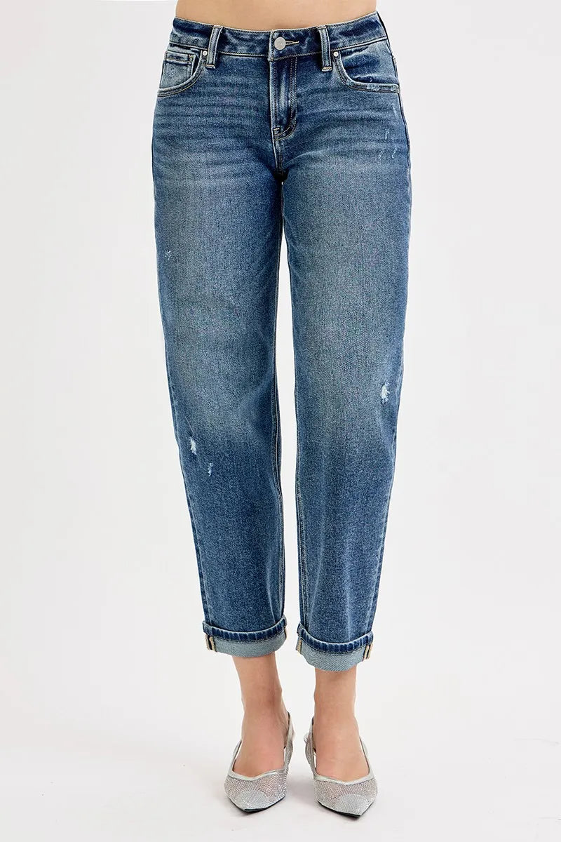 RISEN Full Size Low Rise Crop Boyfriend Jeans Plus Size DARK OutfitFlow