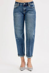 RISEN Full Size Low Rise Crop Boyfriend Jeans Plus Size DARK OutfitFlow
