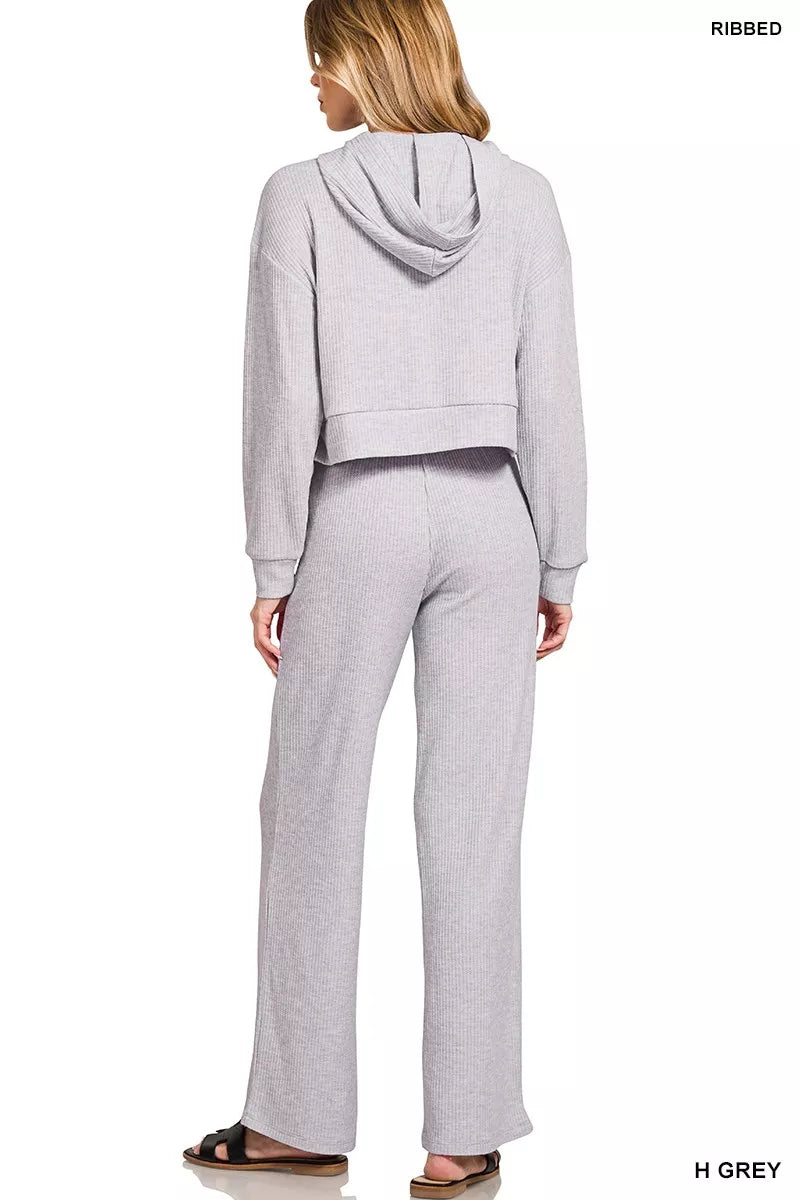 Zenana Drop Shoulder Ribbed Crop Hoodie OutfitFlow