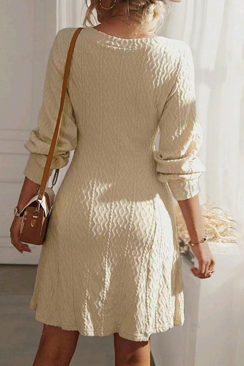 Outfit Flow - Texture V-Neck Long Sleeve Dress