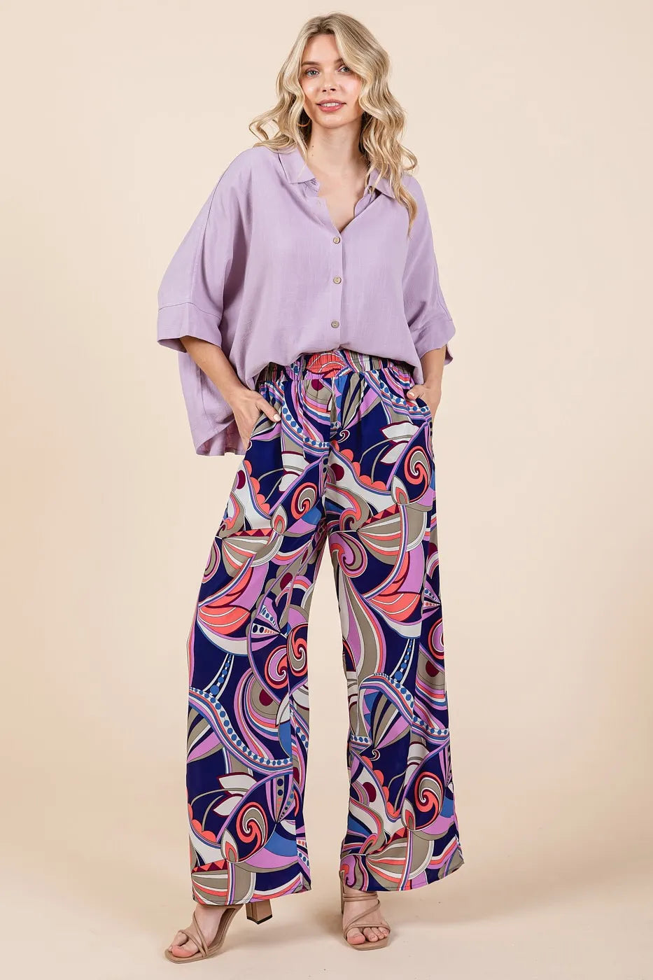 Mittoshop Abstract Print Elastic Waist Wide Leg Pants OutfitFlow