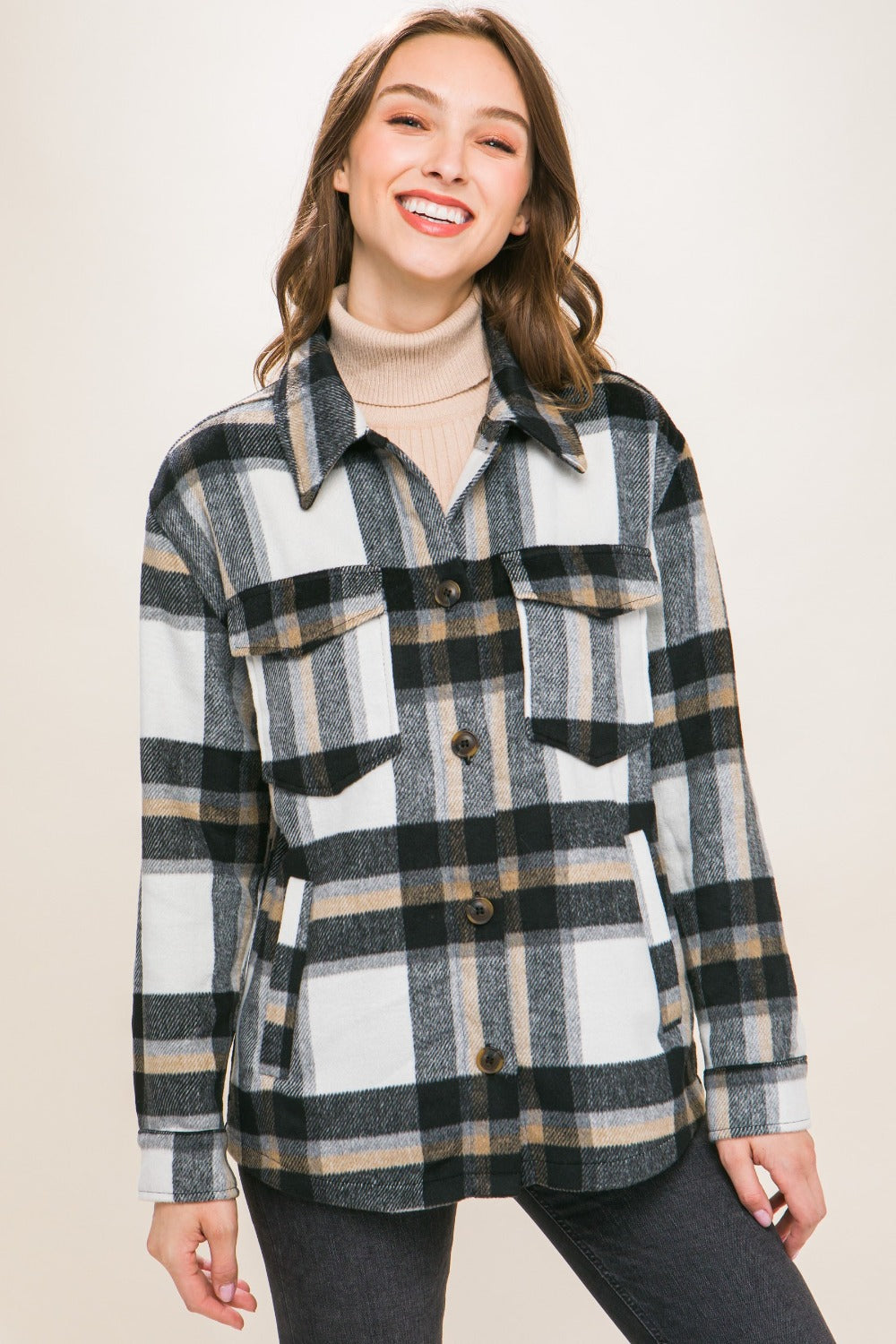 Love Tree Plaid Button Up Jacket