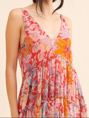 Printed V-Neck Sleeveless Dress OutfitFlow