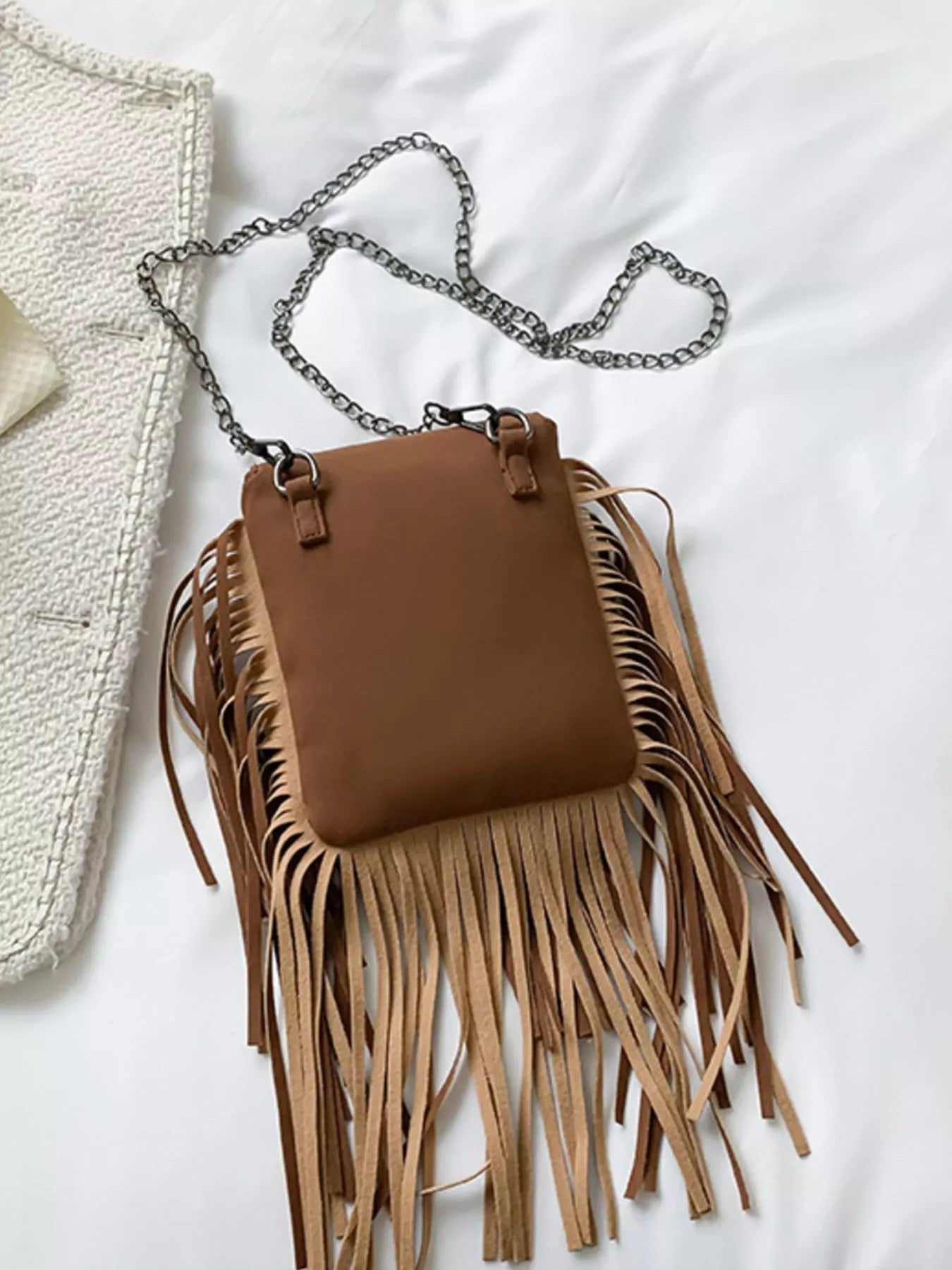 Fringe Rivet Decor Crossbody Bag OutfitFlow