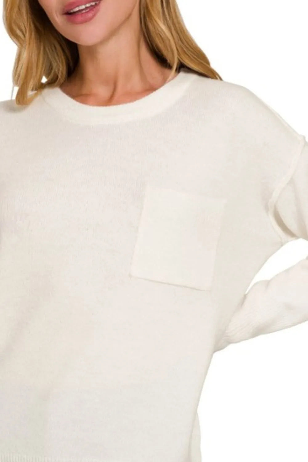 Zenana Melange Hi-low Hem Round Neck Sweater OutfitFlow
