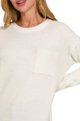 Zenana Melange Hi-low Hem Round Neck Sweater OutfitFlow
