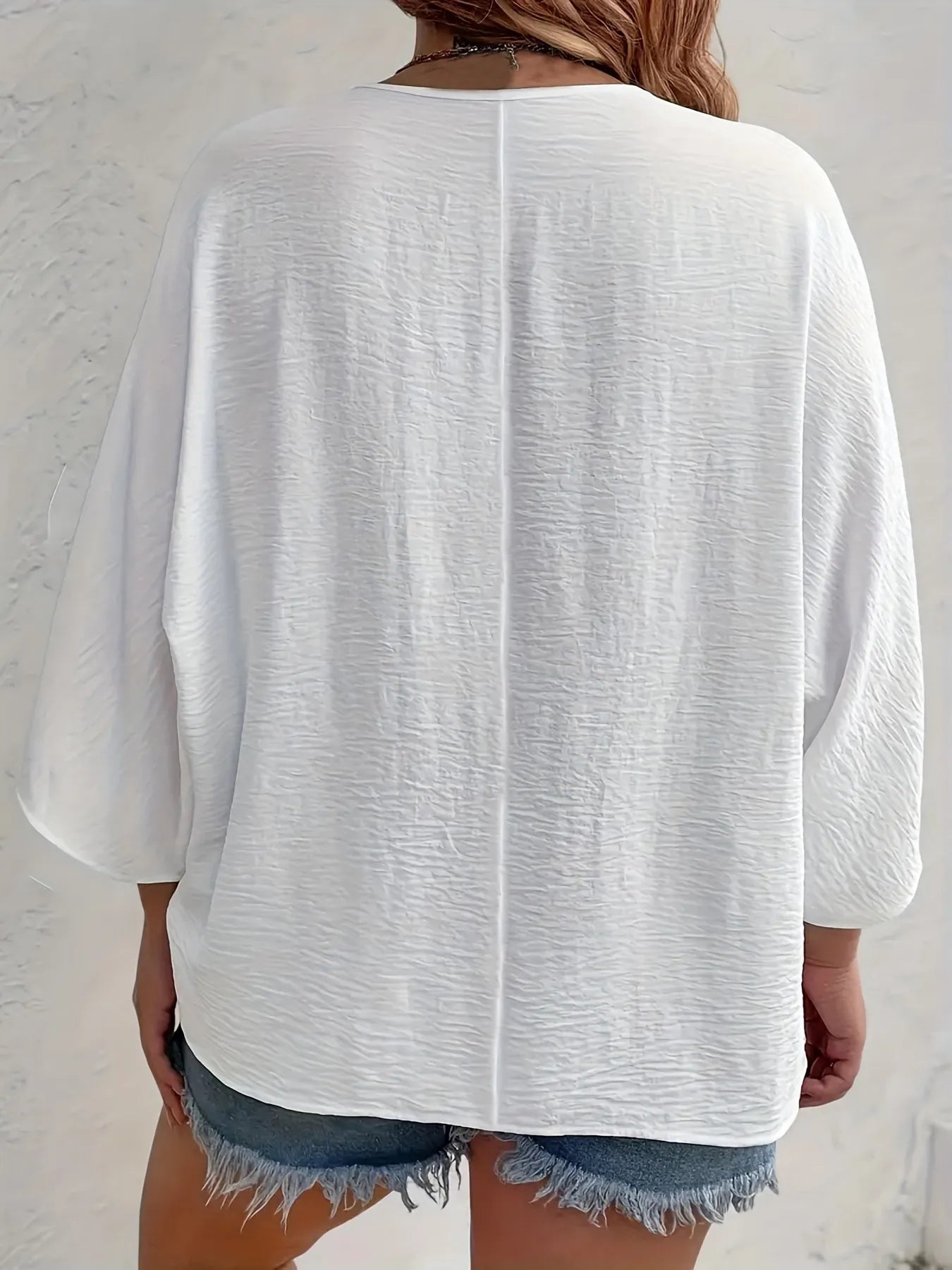 Full Size Casual V-Neck Button Down Relaxed Fit Blouse Plus Size OutfitFlow