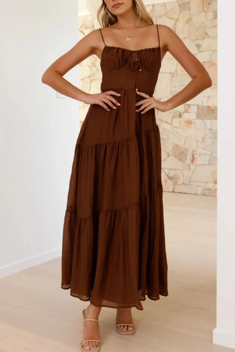 Ruched Smocked Back Cami Dress OutfitFlow