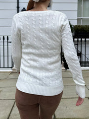 Cable Knit V-Neck Sweater Trendsi