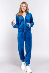 ACTIVE BASIC Faux Fur Zip Up Long Sleeve Hoodie and Joggers Set OutfitFlow