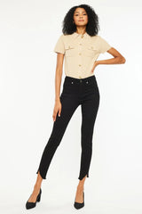 Kancan High Rise Frayed Hem Skinny Jeans BLACK OutfitFlow