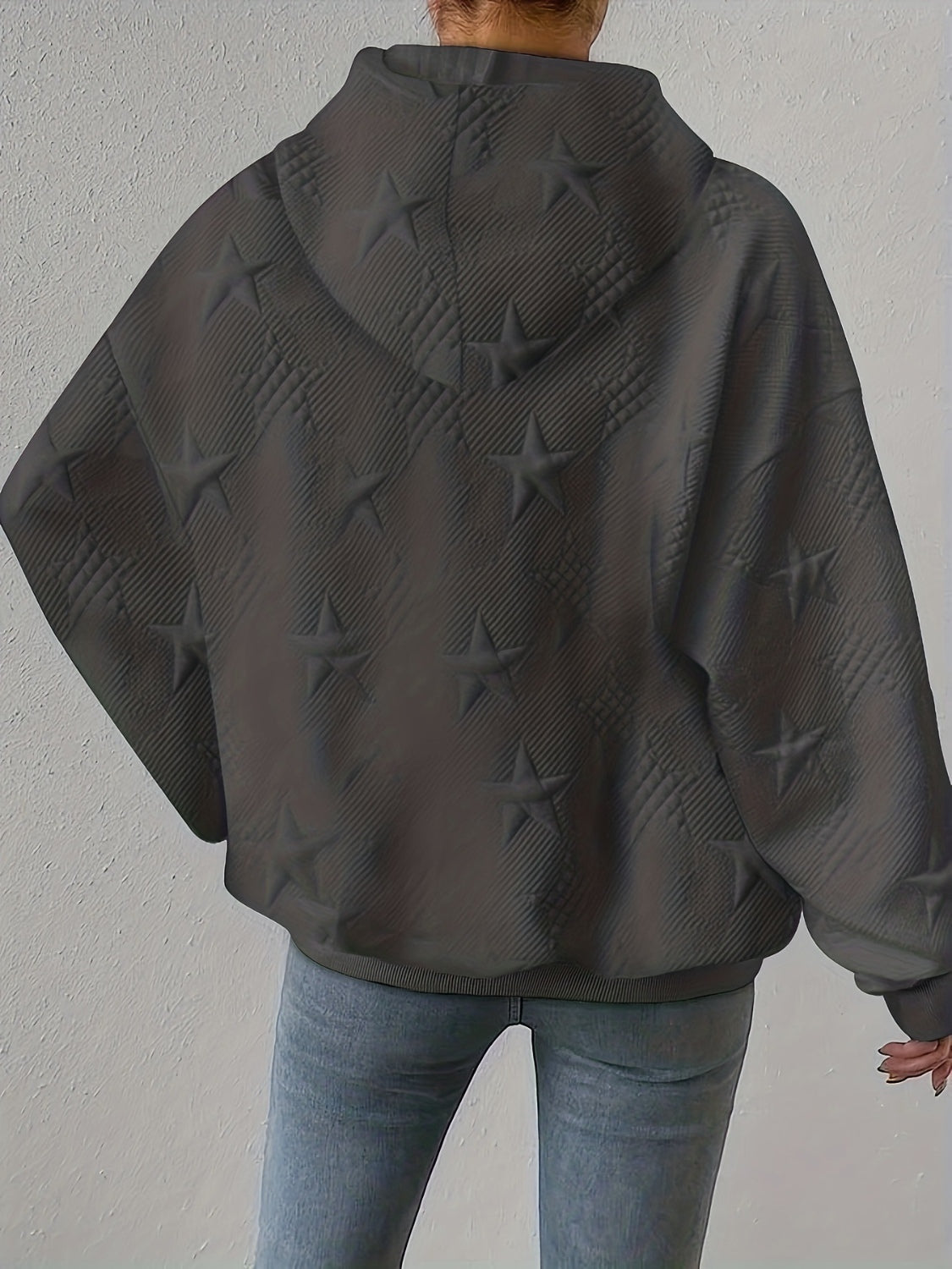 Outfit Flow - Plus Size Star Texture Long Sleeve Drawstring Hoodie