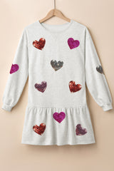 Outfit Flow - Sequin Heart Round Neck Long Sleeve Mini Dress