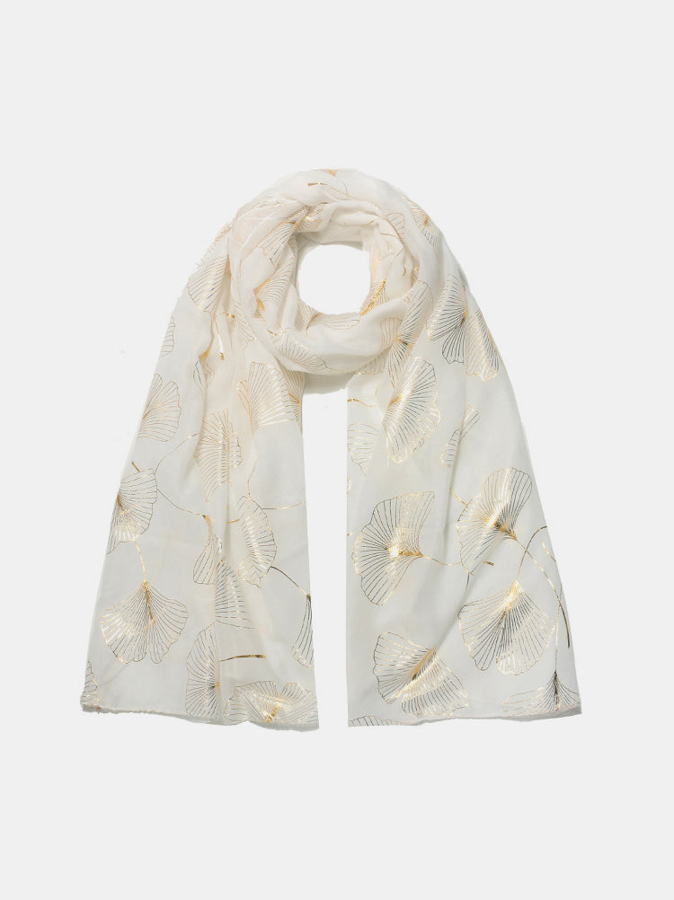 Ginkgo Leaf Polyester Scarf White One Size OutfitFlow
