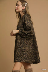 Umgee Leopard Print Long Sleeve Swing Dress OutfitFlow