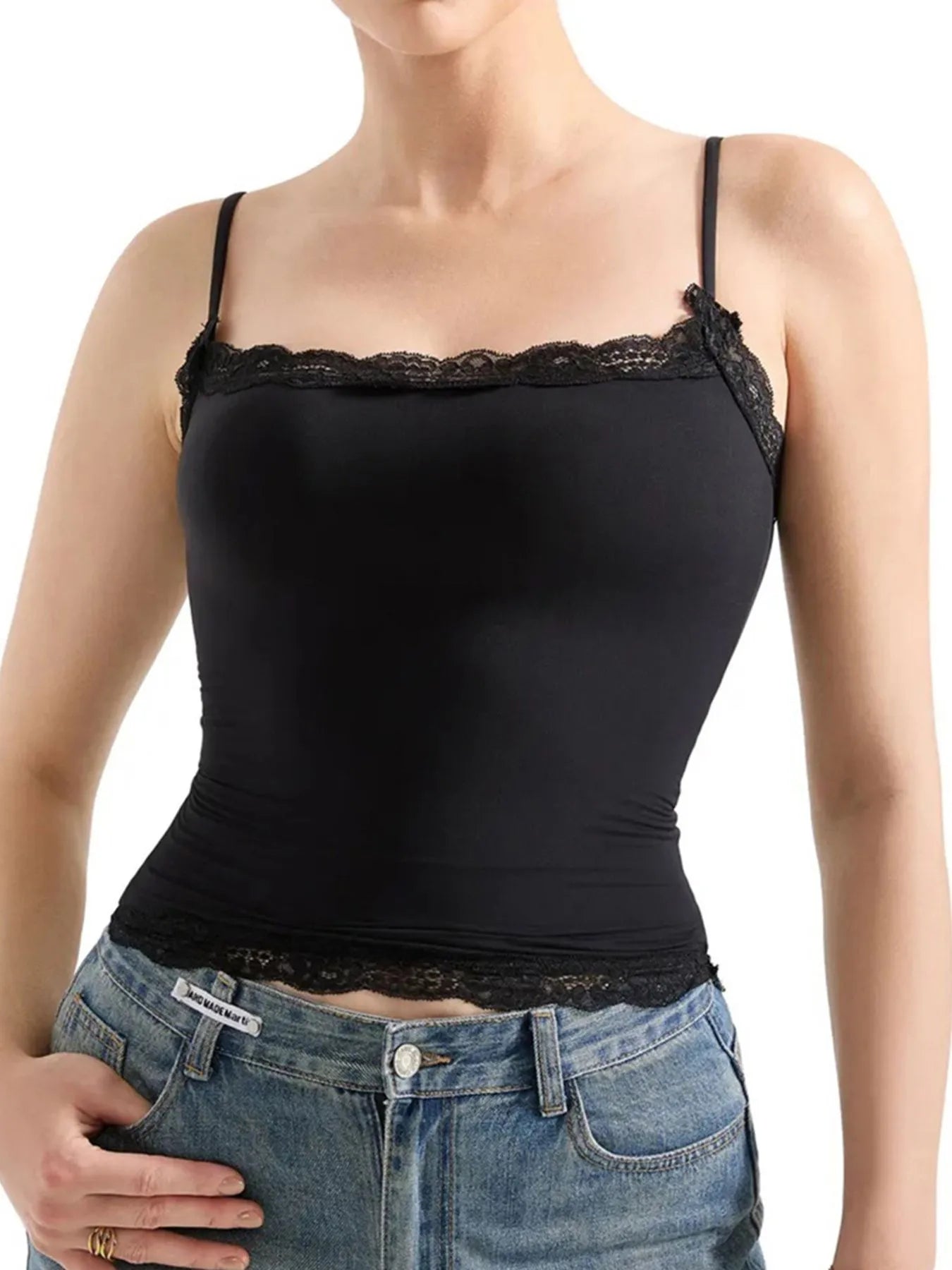 Lace Trim Cami Top Black OutfitFlow