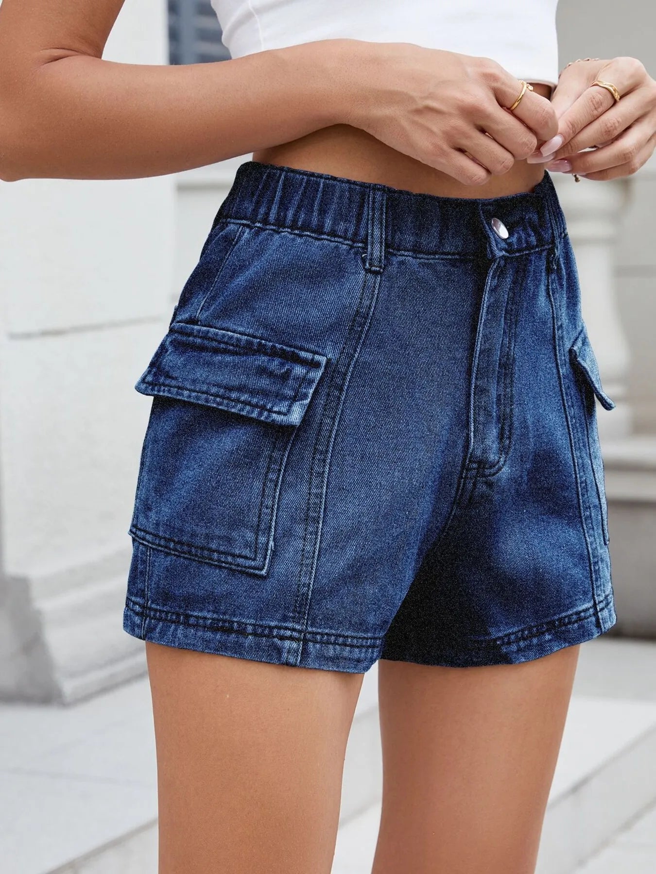 High Waist Cargo Denim Shorts OutfitFlow