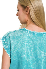 Zenana Crinkle Washed Round Neck Folded Short Sleeve Tee OutfitFlow