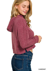 Zenana Drop Shoulder Ribbed Crop Hoodie OutfitFlow