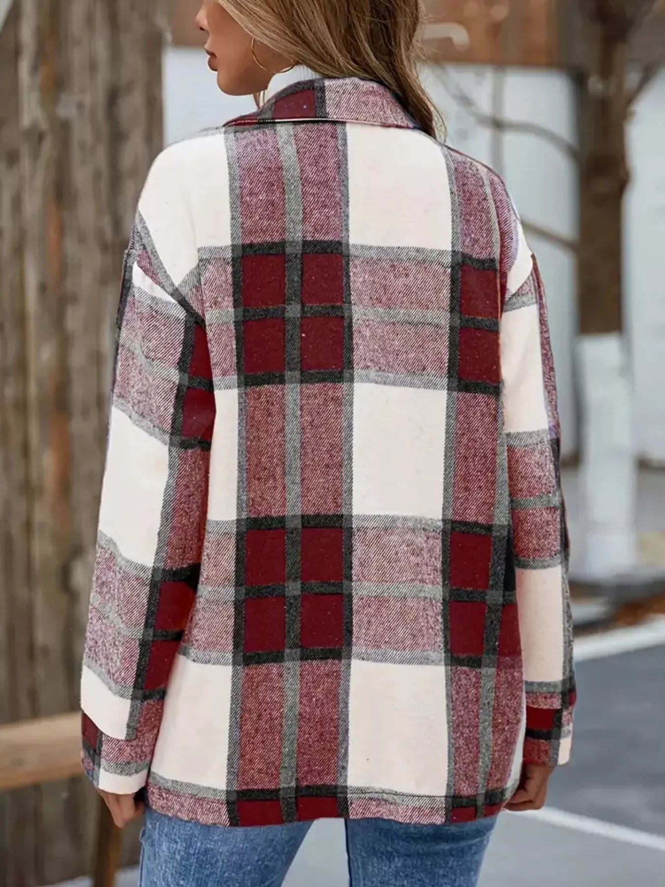 Plaid Button-Up Long Sleeve Shacket OutfitFlow