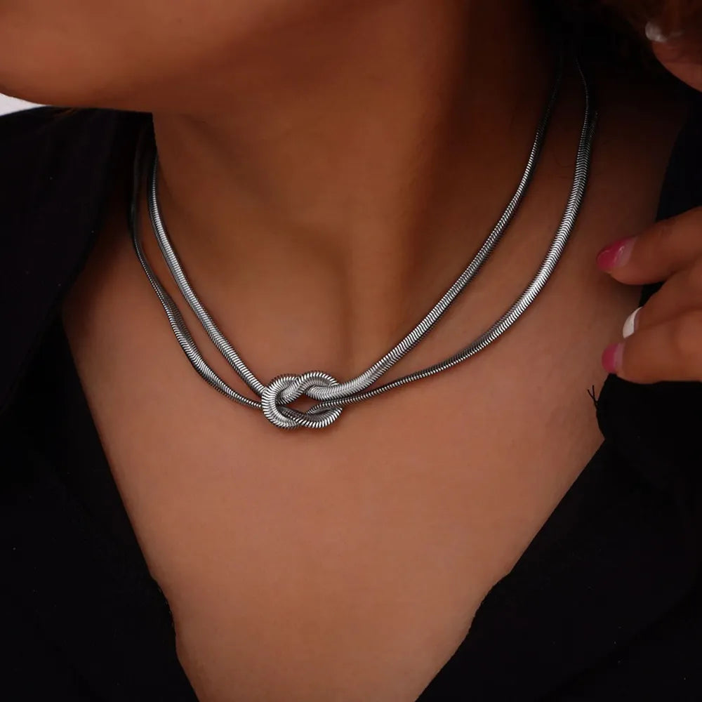 Titanium Steel Knot Necklace Silver One Size OutfitFlow