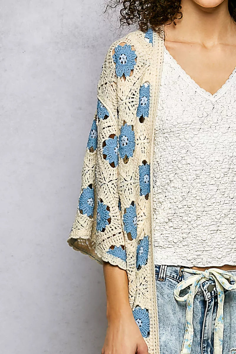 POL Open Front Floral Crochet Longline Cardigan Trendsi