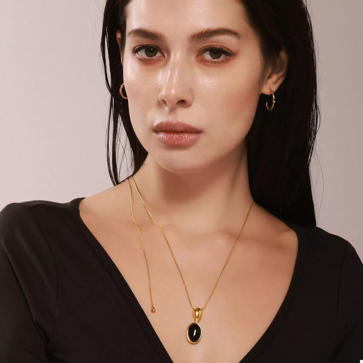 18K Gold-Plated Stainless Steel Necklace with Teardrop Pendant Gold One Size OutfitFlow