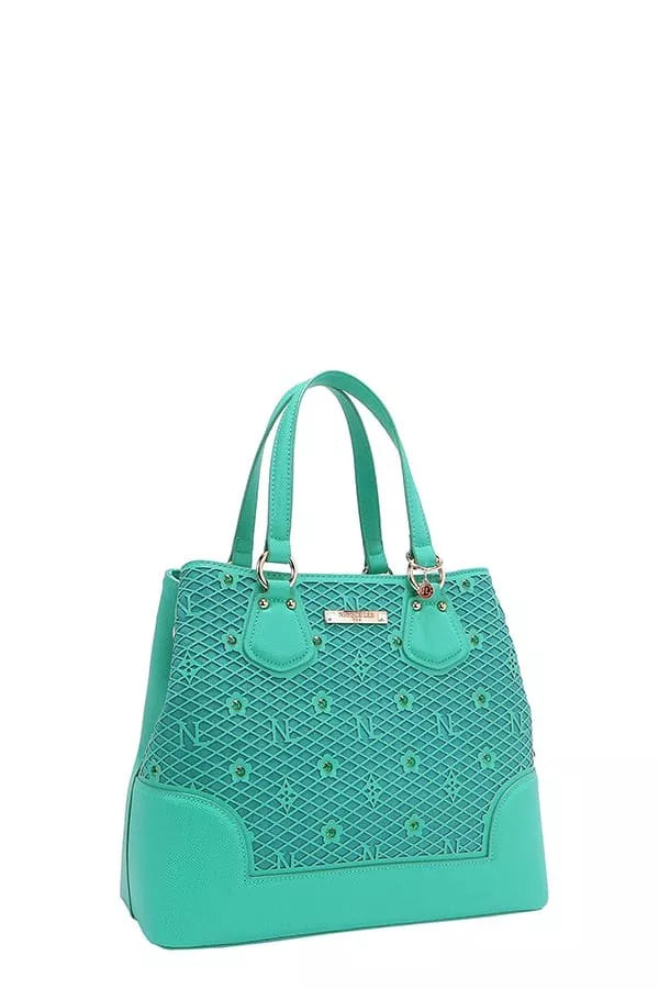 Nicole Lee USA Monogram Pattern Handbag with Rhinestones Decor Trendsi