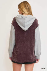 Umgee Contrast Hooded Chenille Jacket OutfitFlow