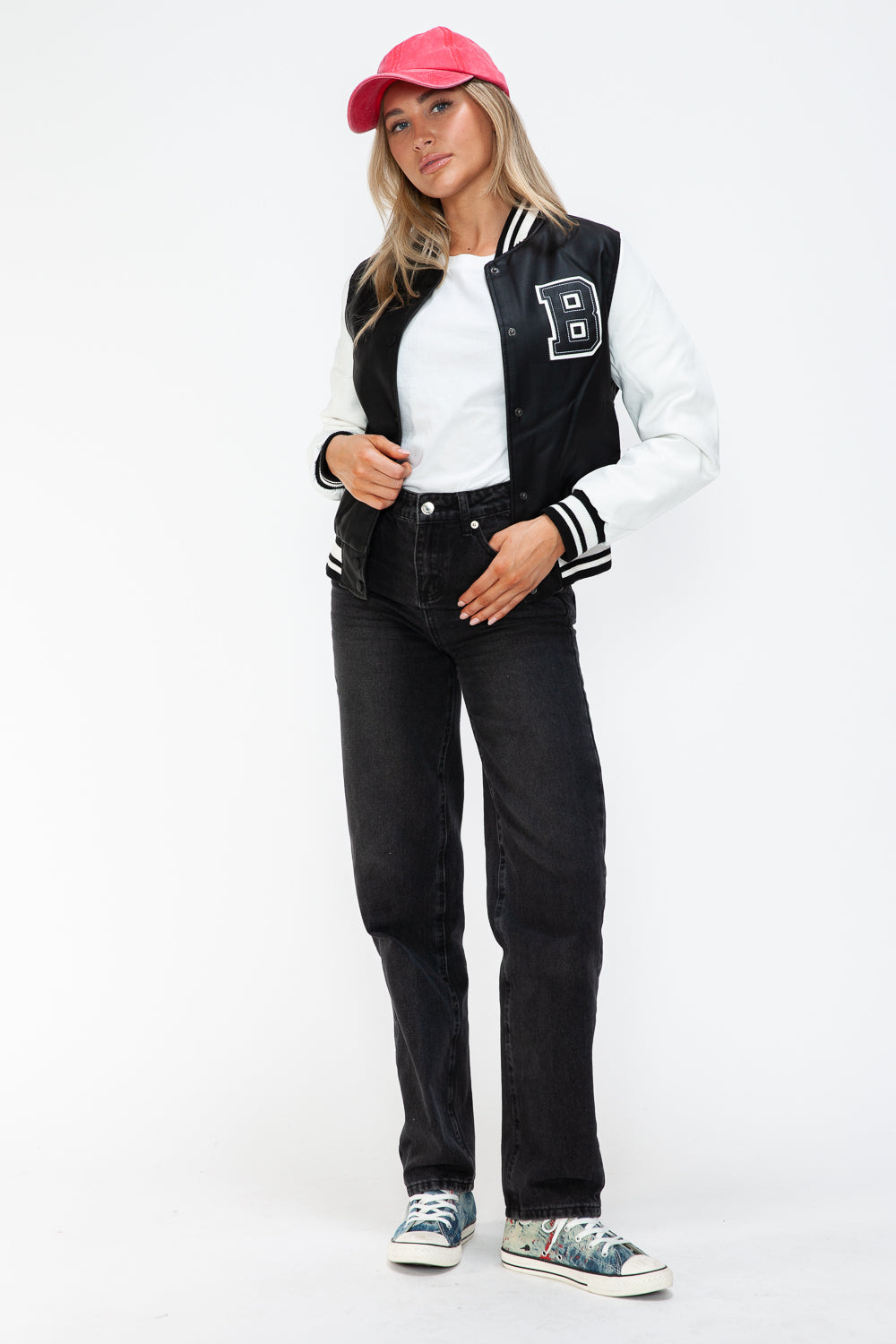 Outfit Flow - Love Me Now PU Leather Contrast Snap Down Bomber Jacket