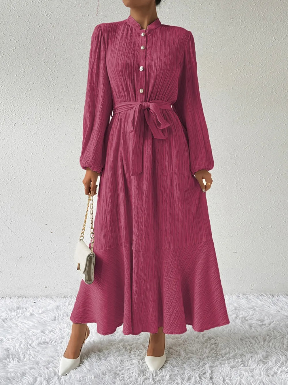 Honey Tie Waist Long Sleeve Dress OutfitFlow