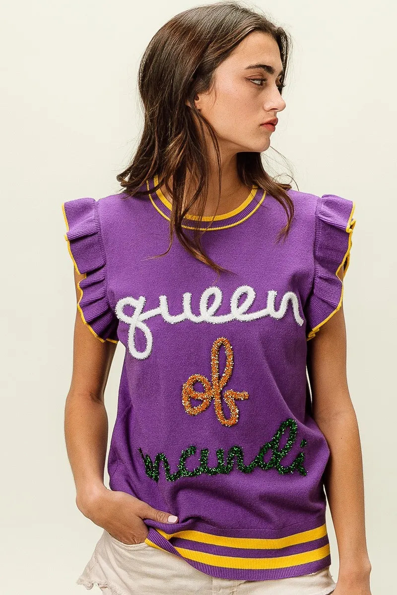 BiBi Queen Of Mardi Ruffled Armhole Sleeveless Knit Top Trendsi