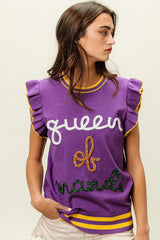 BiBi Queen Of Mardi Ruffled Armhole Sleeveless Knit Top Trendsi