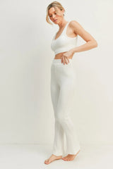 Kimberly C Waffle Tank and High Waist Flare Pants Set OutfitFlow