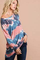 BiBi Tie Dye French Terry Pull Over with Front Stitching Detail OutfitFlow