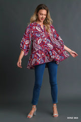 Umgee Mix Paisley Boho Tunic Blouse Trendsi