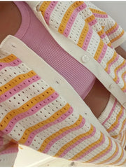 Colorful Striped Button Up Top and Shorts Sweater Set OutfitFlow
