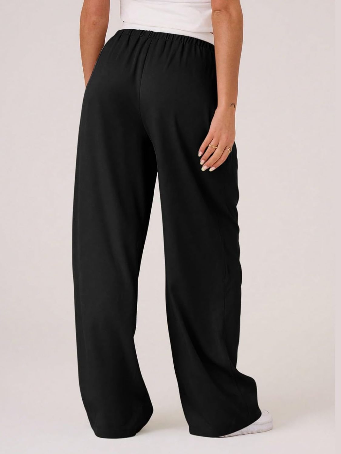 Outfit Flow - Contrast Waistband Drawstring Wide Leg Pants