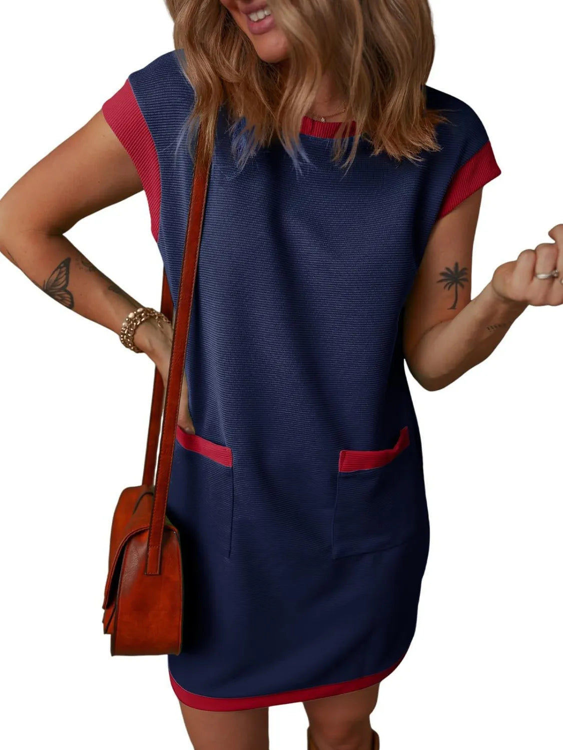 Round Neck Cap Sleeve Mini Dress OutfitFlow