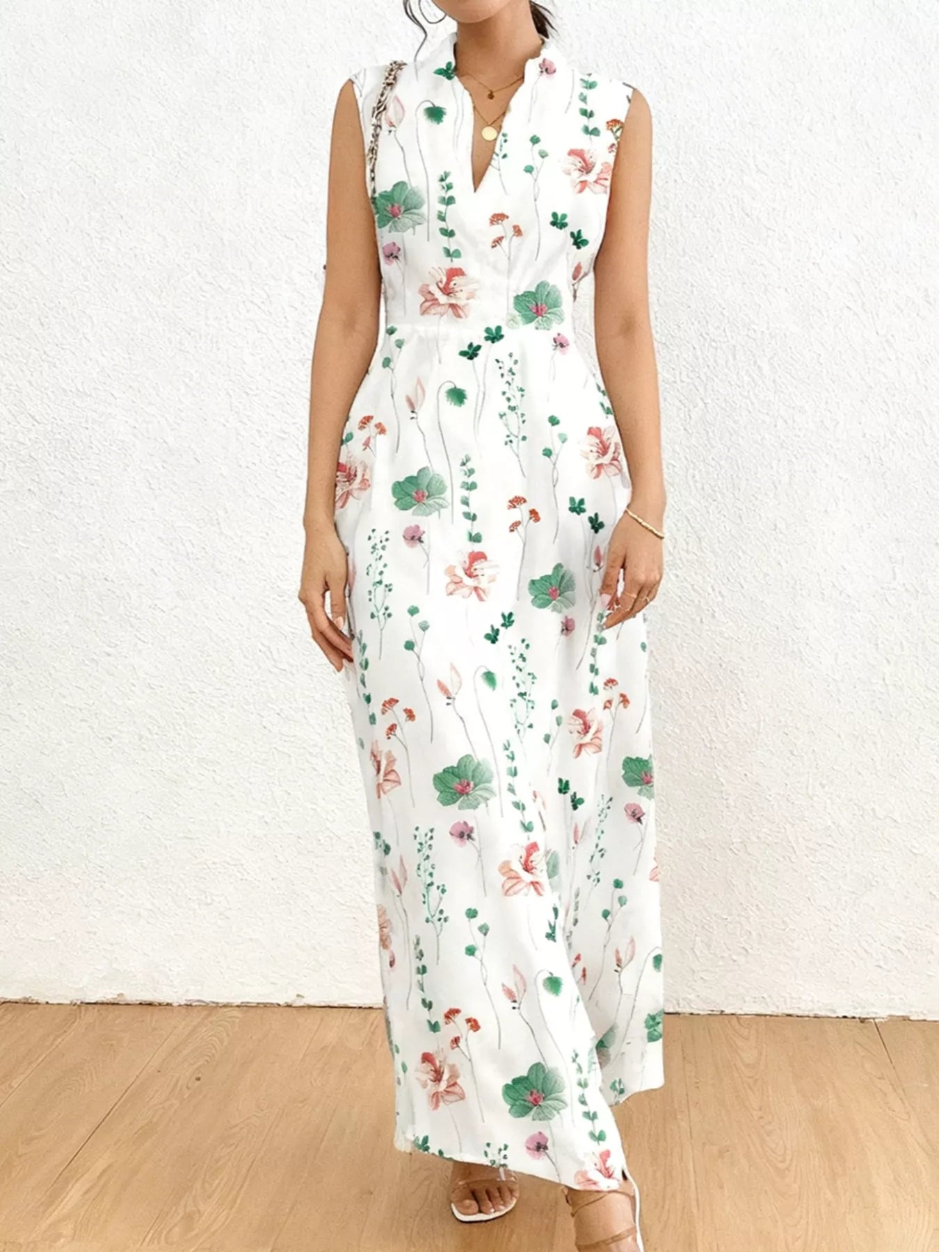 Floral Print Sleeveless Maxi Shirt Dress Trendsi