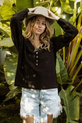 BiBi V Neck Sweater Top With Button Details OutfitFlow