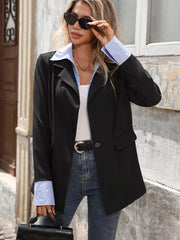 Striped Collar Long Sleeve Fake Two-Piece Blazer Trendsi
