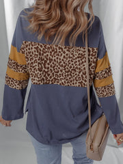 Leopard Color Block Long Sleeve Drop Shoulder Top OutfitFlow