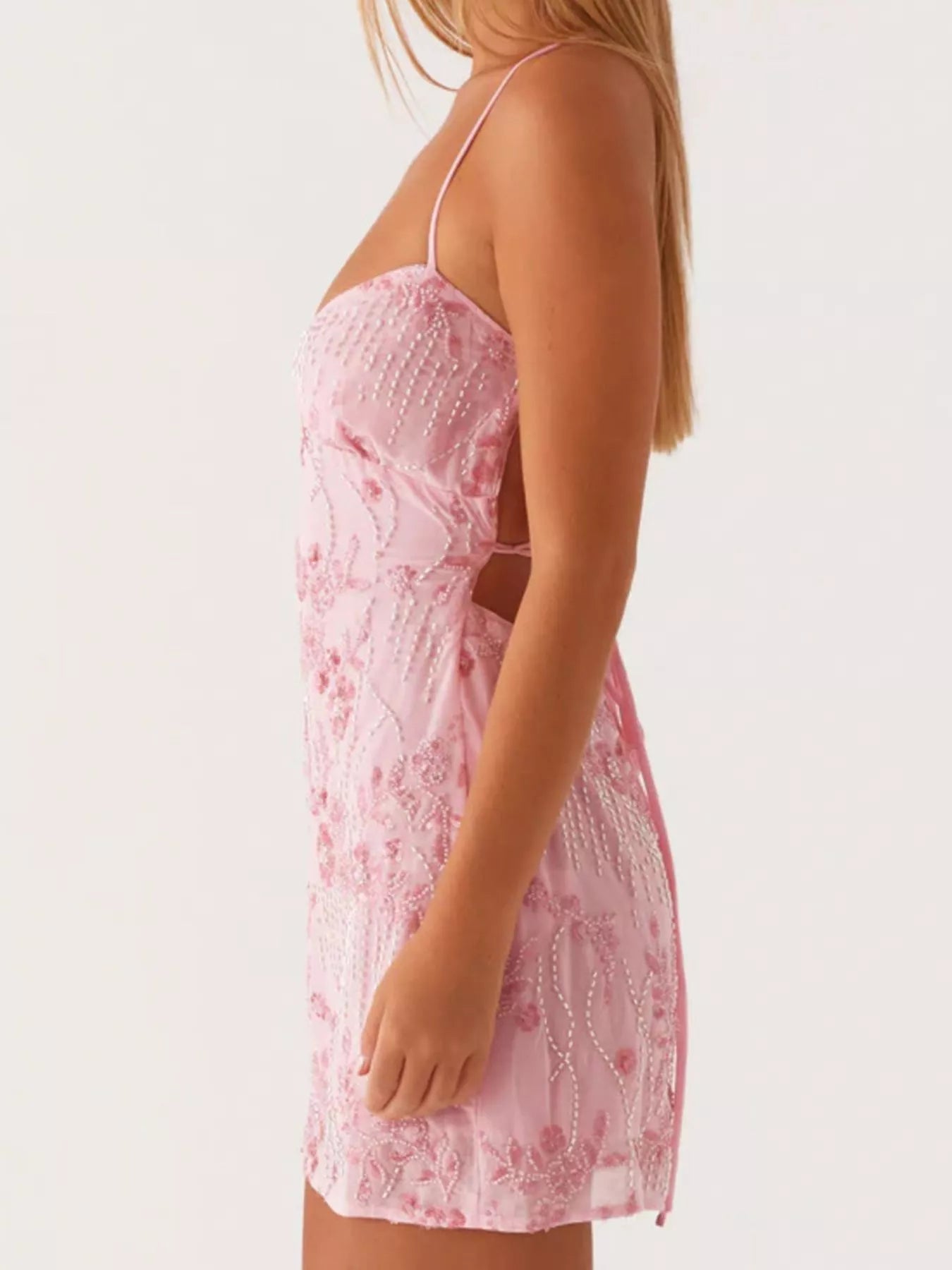Backless Embroidered Sequin Cami Dress OutfitFlow