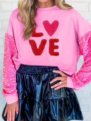 Sequin Round Neck Long Sleeve Sweatshirt OutfitFlow